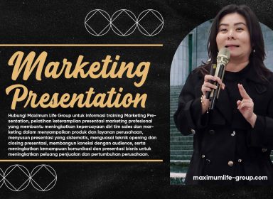 Hubungi Maximum Life Group untuk informasi training Marketing Presentation, pelatihan keterampilan presentasi marketing profesional yang membantu meningkatkan kepercayaan diri tim sales dan marketing dalam menyampaikan produk dan layanan perusahaan, menyusun presentasi yang sistematis, menguasai teknik opening dan closing presentasi, membangun koneksi dengan audience, serta meningkatkan kemampuan komunikasi dan presentasi bisnis untuk meningkatkan peluang penjualan dan pertumbuhan perusahaan.